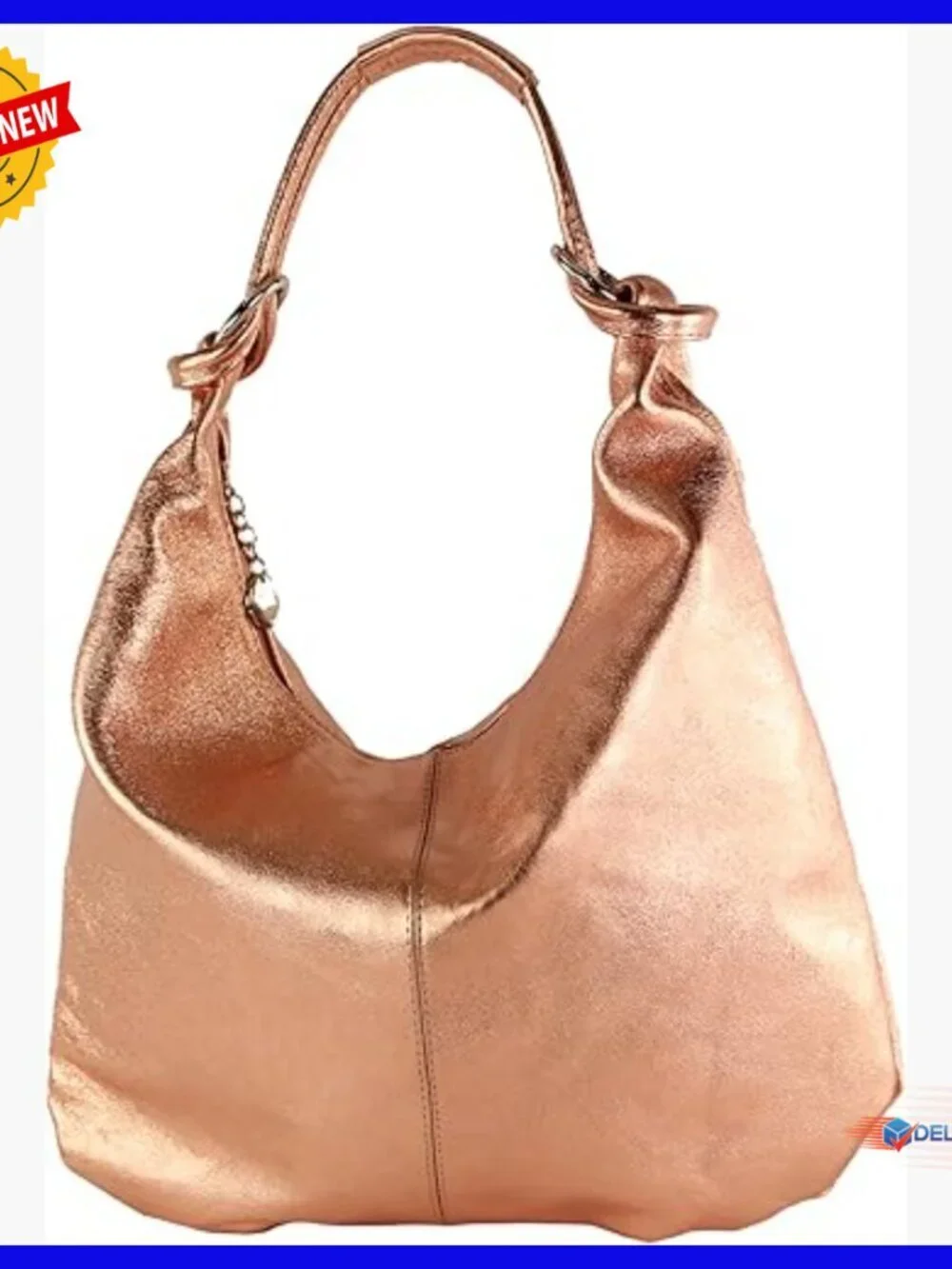 Large Leather Hobo Shoulder Bag with Zipper, Spacious Compartments